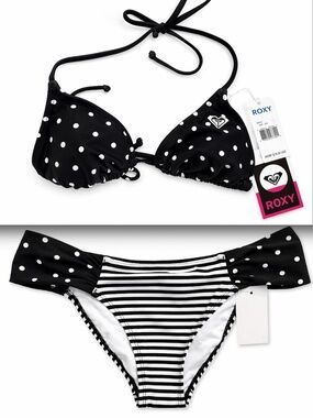 NWT Roxy Black & White Polka Dot Bikini Set | Sidewinder | Size S | $78 MSRP